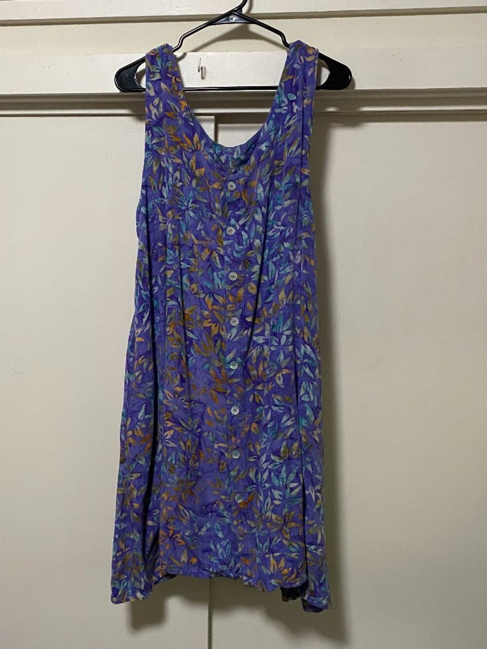Kou Aloha Hawaii, sleeveless, purple dress w/flowers & POCKETS, size L